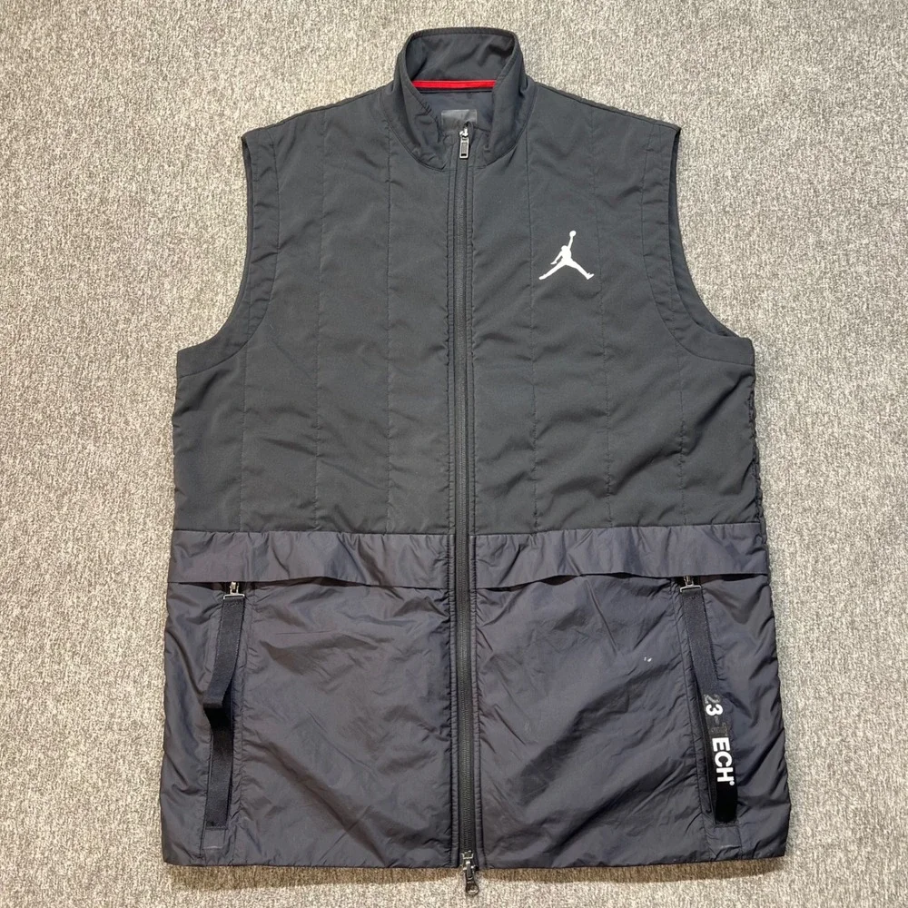 Jordan 23-Tech Mens Black Quilted Puffer Vest Full Zip Jumpman Logo Size M